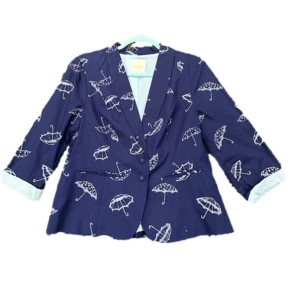 Sz-L-ModCloth umbrella blazer with mint/Tiffany blue cuffs-shoulder pads removed - Picture 1 of 9